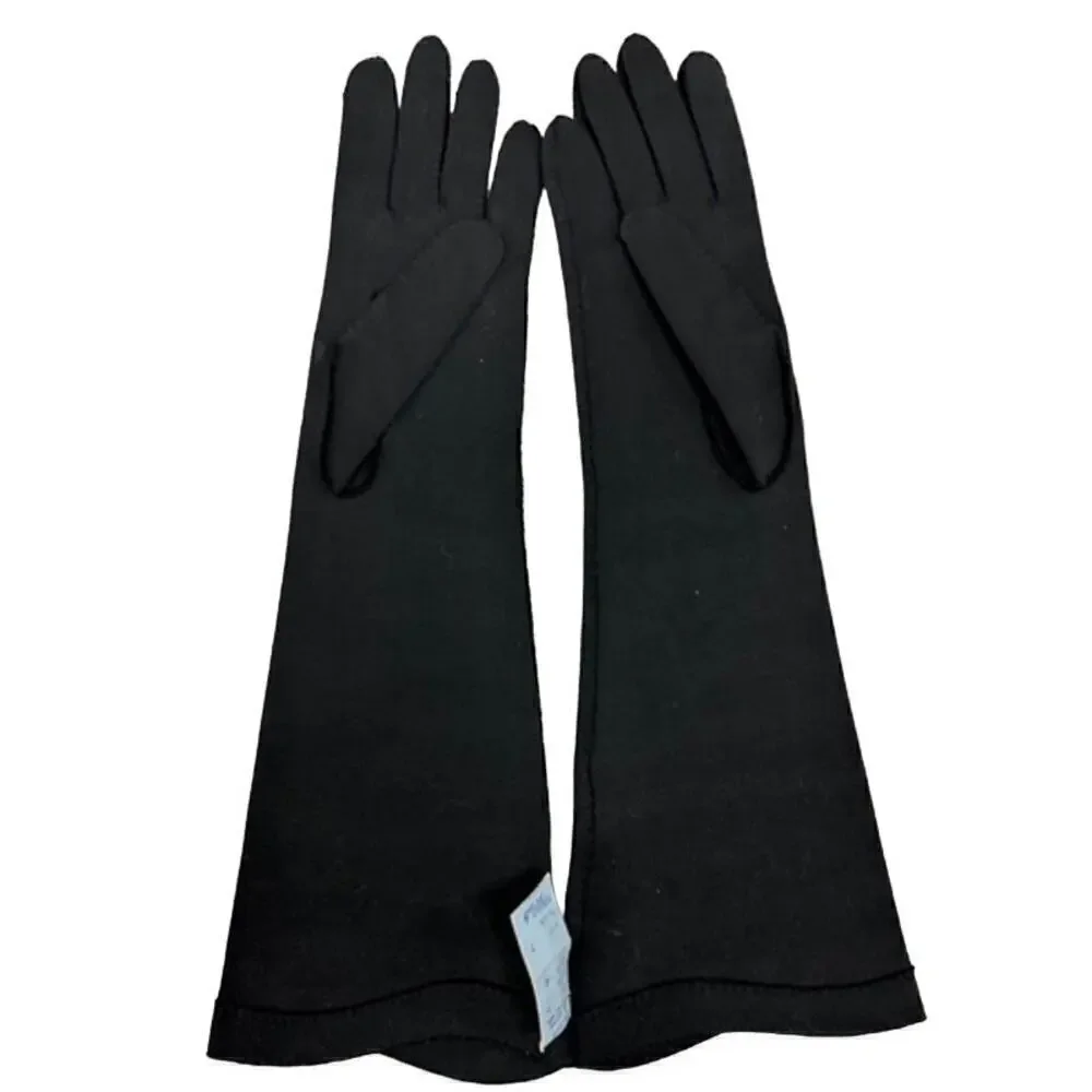 VTG NOS Van Raalte Black Ladies Cotton Gloves 1950s Sz 7 Almost Elbow Length